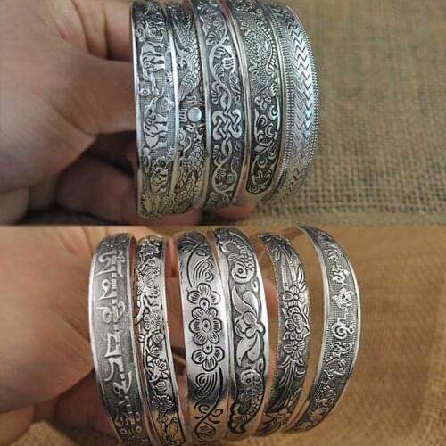 Vintage Elephant flower Tibetan Tibet Bracelets Charming Elegant Round Metal Cuff Bangles Women Jewelry