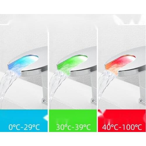 Bathroom LED Waterfall Basin Faucet, Single Hole Washbasin, Under Counter Basin, Hot And Cold Mixing Faucet
