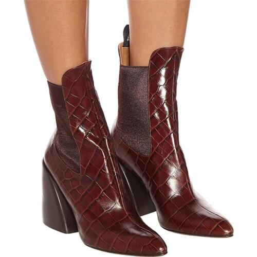 MILI-MIYA Women Ankle Boots Pointed Toe Square Heels Microfiber Waterproof Spring/Autumn Shoes For Ladies Large Size 35-48