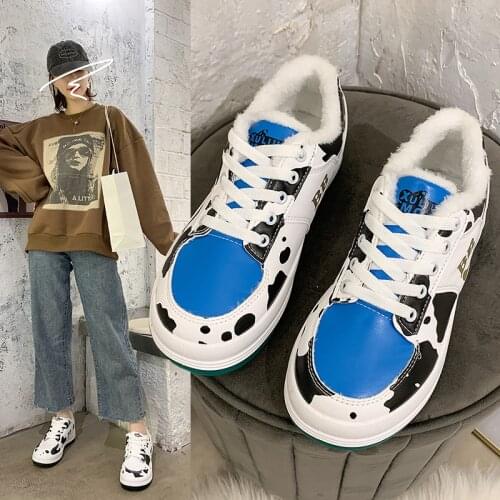 2020 Winter Women Sneakers Black White Tennis Women Shoes Plush Warm Platform Flats Casual Ladies Vulcanize Shoes