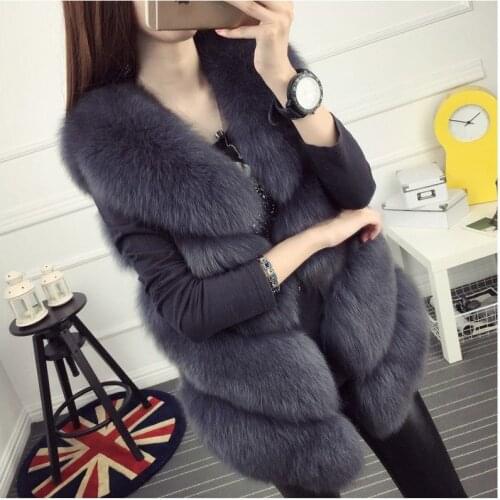 Women 2021 Autumn Winter New Faux Fox Fur Coat Vests Female Fashion V-neck Sleeveless Jackets Ladies Long Warm Waistcoat Y555