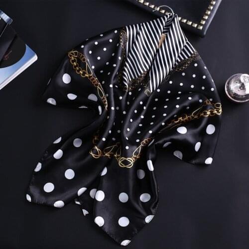 90*90cm Women Dots Print Silk Scarf Luxury Brand Shawls Chain Bandana Neck Kerchief Ladies Satin Square Head Hijab Scarves
