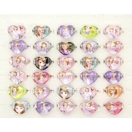 12pcs/lot Sofia Princess Birthday Party Favors Rings Acrylic Crystal Kids Girls Finger Rings Baby Party Decor Gifts Supplies