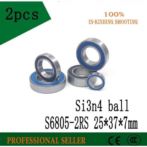 2pcs S6805-2RS 25x37x7mm stainless steel and SI3N4 hybird ball bearing S6805 6805 61805 bike bottom bracket repair parts bearing