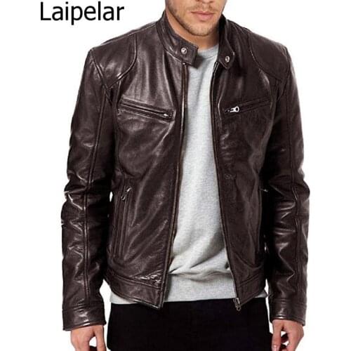 2020 Leather Jackets Men Spring Long Sleeve Stand Collar Zipper Jackets Winter Plus Size Motorcycle Faux Leather Coats Outwear