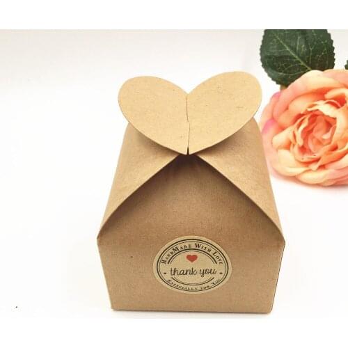 30Pcs/Lot 8*8*8.5cm Cute Heart Kraft Boxes Candy Chocolate Dessert Paper Boxes For Birthday Wedding Party DIY Gift Package Boxes