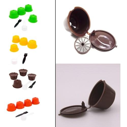 4pieces Reusable Coffee Capsule Coffee Pod Coffee Filter Cup with Brush Spoon for DolceGusto Coffee Machine Gifts