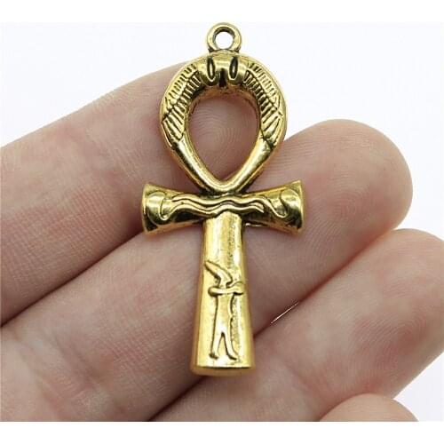 5pcs Ankh Cross Charms Pendant DIY Jewelry Findings Antique Gold Tone 1.7x0.8 inch (43x19mm)
