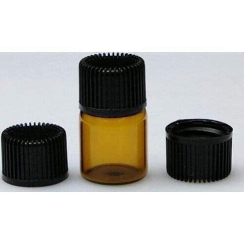 500XSmall Amber Essential Oil Bottle With Plastic Lids,Mini Sample Glass Bottle,2ml Brown Glass Vials,2cc Small Glass Container
