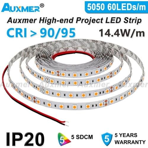 5050 60LEDs/m LED Strip,CRI95 CRI90 IP20,DC12V/24V,300LEDs/Reel,5meter/Reel,Non-waterproof for indoor living room bedroom hotel