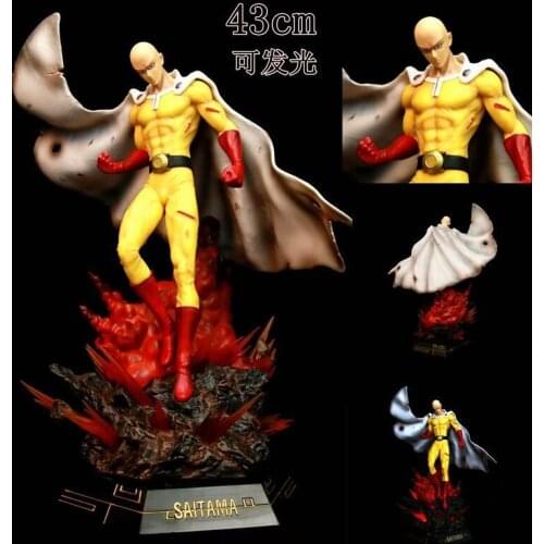 Anime One Punch Man Saitama Led Light PVC ActIon Figure Japanese Anime Model Collectible Statue Toy Doll Gifts 43cm