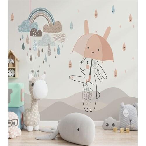 Beibehang Custom Rainbow Bunny mural wallpaper for children room background 3D wall paper Home Decor papel pintado