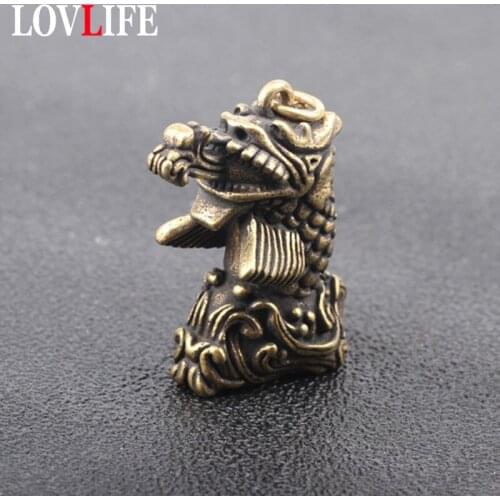 Antique Copper Dragon Head Fish Body Lucky Pendants Men Car Key Chain Ring Trinket Solid Brass Arowana Feng Shui Keychain Gifts