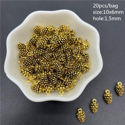 20pcs/Lot 10x6mm Pine nuts Shape Gold Connector Alloy Beads Cap Ancient Golden Charms Beads For Jewelry Making