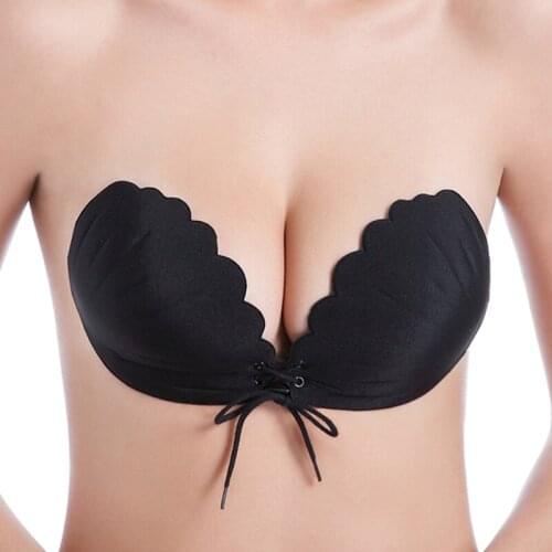 Shell Shape Invisible Push Up Bra Sexy Deep V Silicone Front Closure Drawstring Sticky Bra Underwear Adhesive Strapless Bras