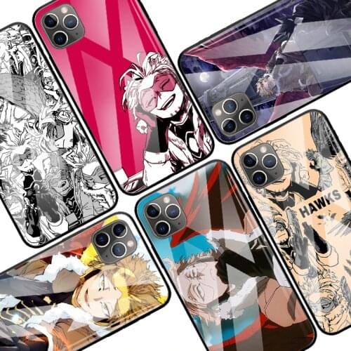 Capa for Apple iPhone 12 11 Pro X XR 7 8 + XS MAX 6 6S Plus SE 2020 12mini Tempered Glass Phone Case Bnha Hawks Coat Anime Cover
