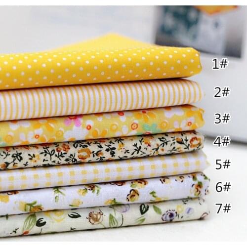 DIY 7pcs/lots 25x25cm Yellow Floral Pattern 100%Cotton Pur-cut Patchwork Fabric Bundle Sewing Quilting Crafts for Handmade