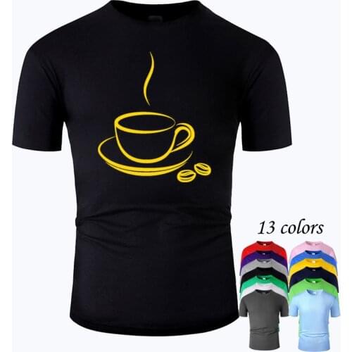 Coffee Cup Line Art O Neck Cotton T Shirt Men and woman Unisex Summer Short Sleeve Designed Casual Tee m01040