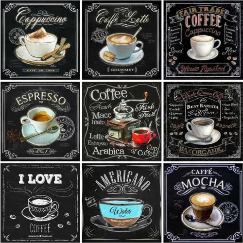 Huacan Diamond Painting Full Square Coffee Living Room Wall Decoration Mosaic Text Scenery Diamond Art