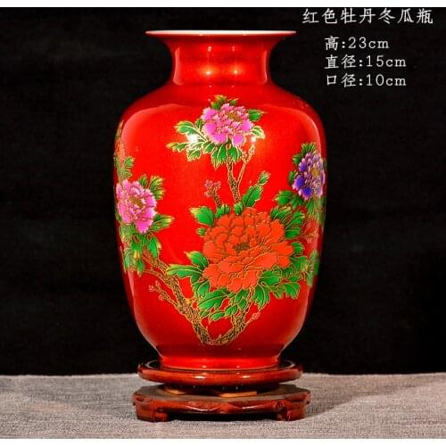 Jingdezhen Ceramics China Red Crystal Glaze Wedding Vase Flower Arrangement Creative Home Living Room Decorations