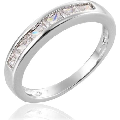 Clear Square AAACubic Zirconia CZ White Gold Color Band Engagement Wedding Rings For Women Bague Bijoux Finger Jewelry Gift Sale