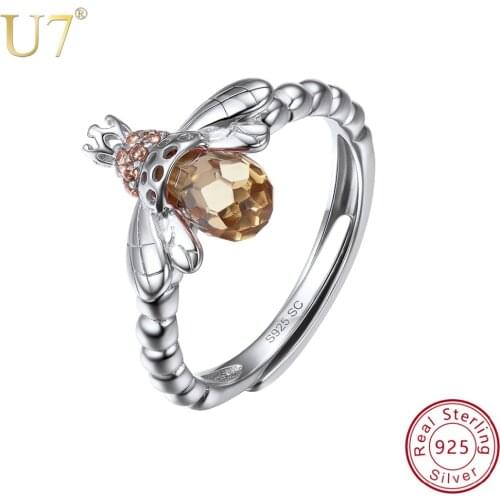 U7 925 Sterling Silver Rings Insects Honey Bee Adjustable Open Ring For Women Wedding Engagement Jewelry Best Friend Gift SC178