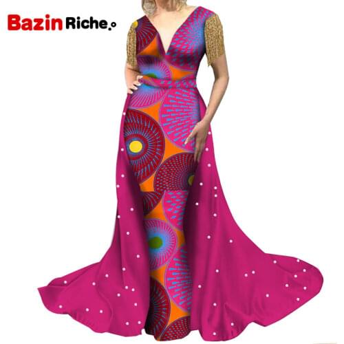 African Dresses for Women Wedding Party Custom Plus Size 4XL 5XL 6XL With Pearls Decorations Floor-length Clothing WY8876