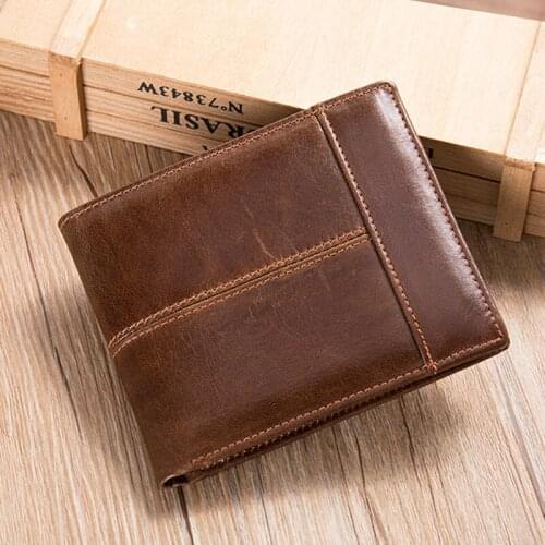 Mens wallet Genuine Leather wallet Black Brown Male wallets Purse Clutch bag Money ID Card Leather unfertile Wallet for man
