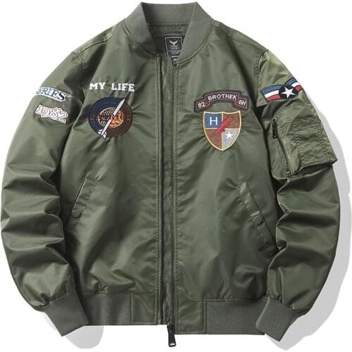 Flying Suit Air Force Pilot Jacket Mens Loose Embroidery Stand-up Collar Baseball Uniform Autumn Plus Size Military Jacket 4XL
