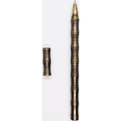 Retro Brass Pen Outdoor Convenient Ballpoint Tactical Tool Signature Pen Bamboo Joint Solid Vintage Pen