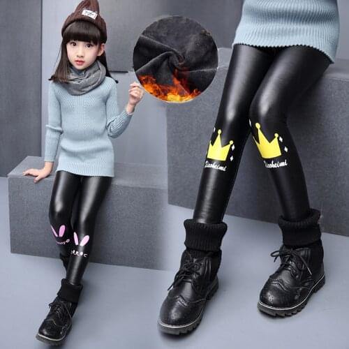 New White Thick Girls Leggings Childrens Clothing Baby Kids Leather Pants Cartoon Black Skinny Toddler Leggins For 3-14Y