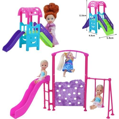 2 Set Mini Doll Playground Swing Slide Playhouse Accessories for Barbie Doll Kelly Doll 4'' Doll Furniture Kids DIY Gift Toys