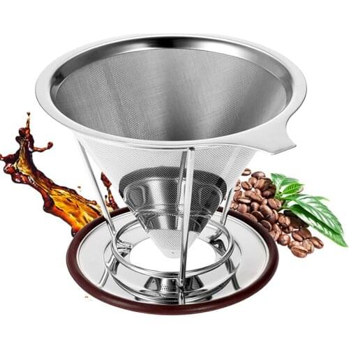 Reusable Coffee Filter Stainless Steel Holder Metal Mesh Funnel Baskets Drif Coffee Filters Dripper Drip Coffee Filter Cup
