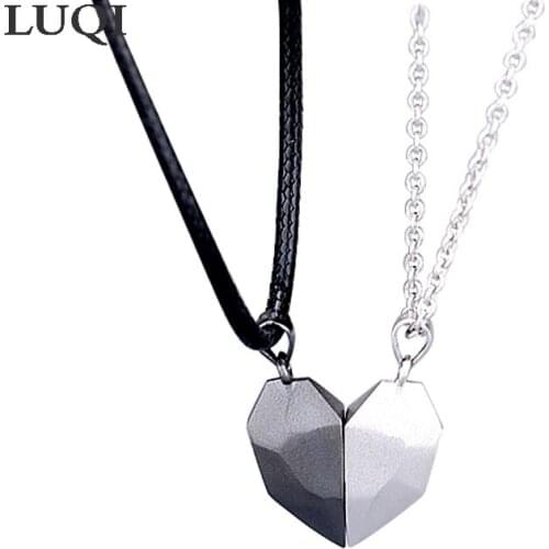Fashionable Men and Women S925 Silver Brushed Love Wishing Stone Magnetic Pendant Love Token Necklaces BAIING