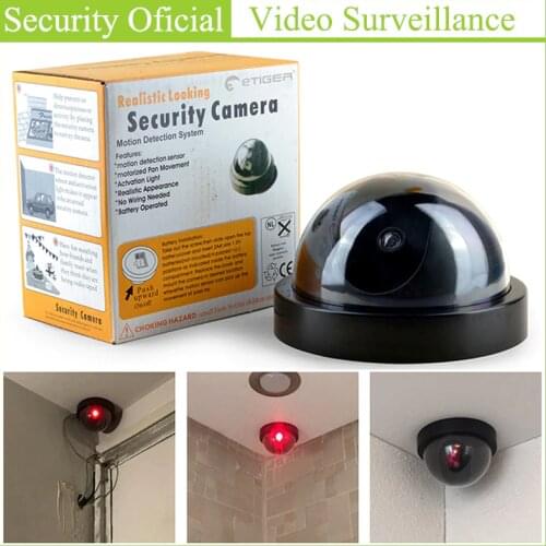 Top Quality Indoor Fake Camera Simulation Camera Burglar Alarms Deter Thieves Dummy Dome Monitor Red Flash Light Security Camera