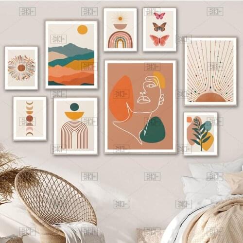 Sun Moon Rainbow Butterfly Girl Wall Art Canvas Painting Nordic Posters and Prints Wall Pictures for Living Room Abstract Decor
