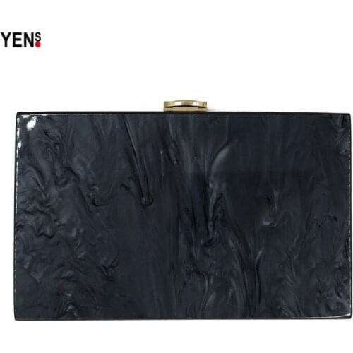 New Wallet Women Handbag Brand Fashion Solid Marble Black Acrylic Handbag Luxury Vintage Evening Bag Shoulder Casual Clutch Box