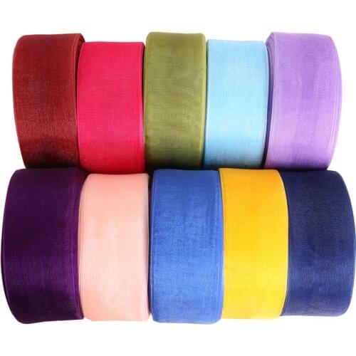 New 38mm 50 Yard/Rolls Multicolor Gift Wrapping Transparent Organza Ribbon For Sewing Wedding Decoration Christmas Ribbons
