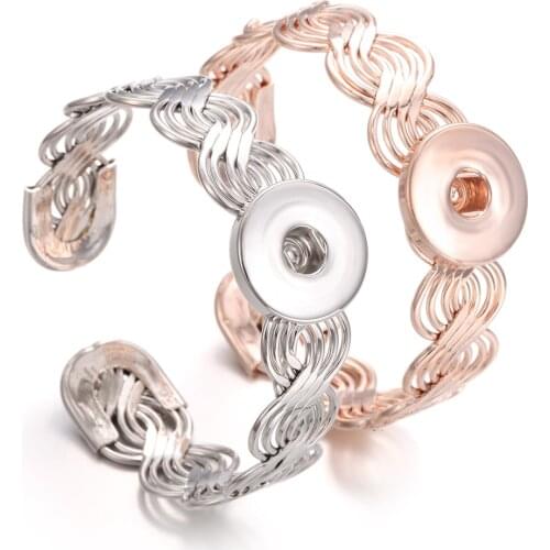New Snap Jewelry Bracelets Vintage Metal 18mm Snap Cuff Bracelets Adjustable Rose Gold 18mm Snap Button Bracelet Bangle