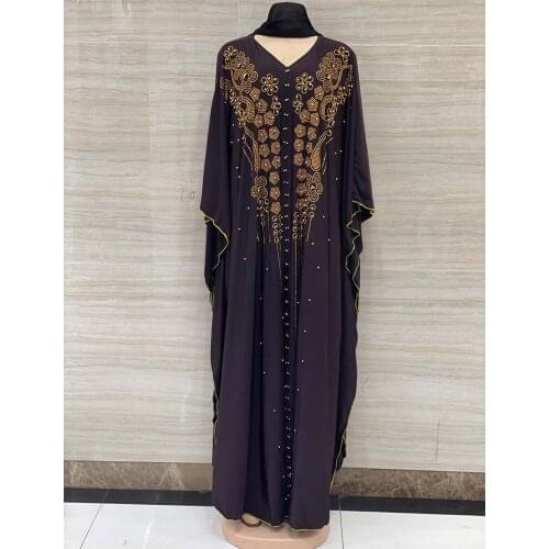 New African Dashiki Womens Clothing Abaya Stylish Muslim Dubai Hot Drilling Elastic Long Dress Free Size + Scarf RF150