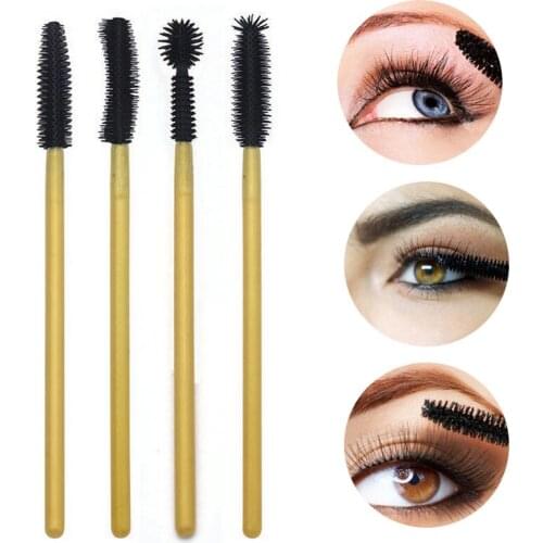 Disposable Eyebrow Applicator Mascara Wand Microbrush Brushes Silicone Soft Head Eyelash Brush Gold Handle Makeup Brushes