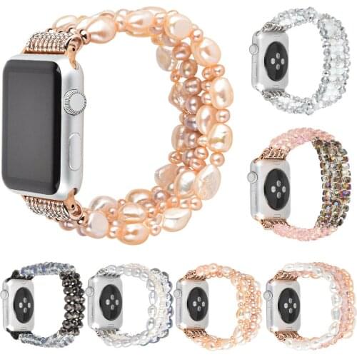 Pearl Wristband Strap For Apple Watch Band Series 5 4 3 2 1 Handmade Jewelry Bracelet Women Girls 38 40 42 44mm Replace Band