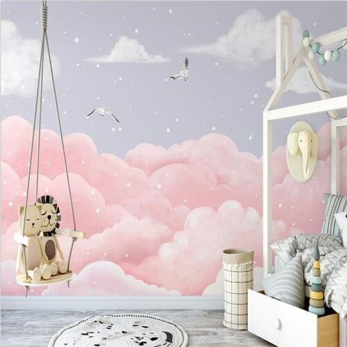 Beibehang custom Cartoon clouds wallpapers for childrens room decoration Pink photo murals wallpaper living room tv background