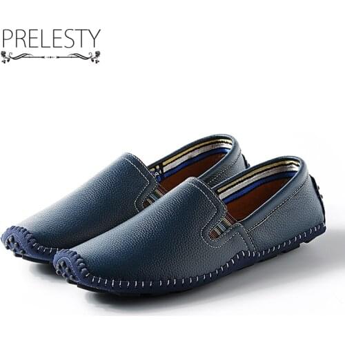 Prelesty Luxury Brand High Quality Handmade Soft Mens Natural Leather Shoes Casual Slip On Driving Loafers Good Stitching