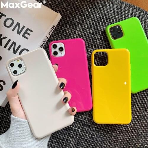 Simple Plain Cases For iPhone 11 Pro MAX XS X XR Candy Solid Color Cover For iPhone SE 2020 8 7 Plus Bright Glossy Soft Silicone