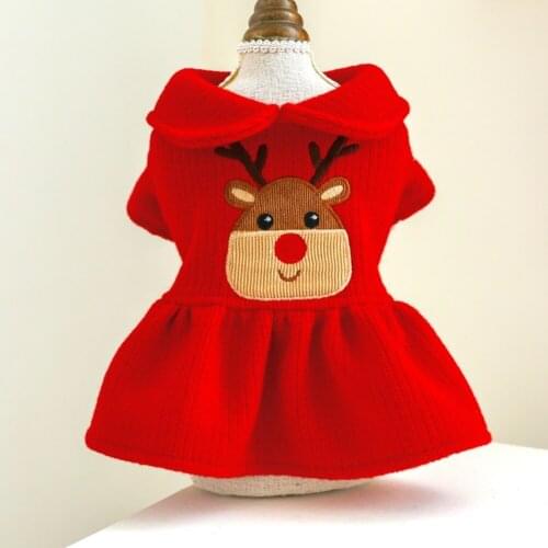 Christmas Dog Clothes Pet Warm Jacket Coat Dog Cat Dresses Christmas Princess Party Red Elk Dress Clothes Pet Couple Apparel