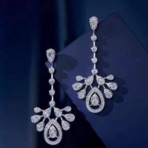 Classic 100% 925 Sterling Silver Earring Created Moissanite Gemstone Long Drop Dangle Earrings Ladies Studs Fine Jewelry Gift