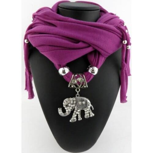 New Fashion Polyester Plain Color Tassel Elephant Alloy pendant Jewelry Scarf Necklace Women Pendant Scarves 40x180cm