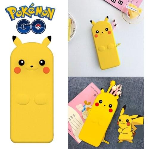 Pokemon Pikachu Silicone Pencil Case Elementary School Girl Cute Pencil Case Large Capacity Stationery Box Cartoon Stationery