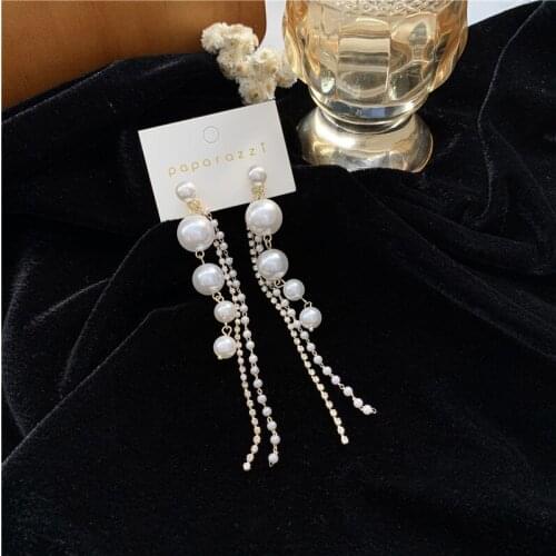 Senior south Korean feeling long pearl tassel earrings female stud earrings E1220 new girl in 2020